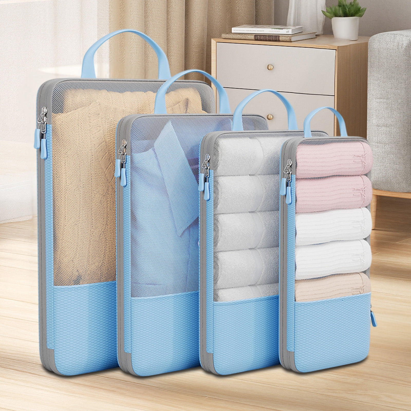 Hxlamzoo 4-Piece Compression Packing Cubes Set: Space-Saving Travel Organizers with Lightweight Mesh for Effortless Luggage Packing