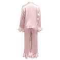 thumbnail image 4 of Christmas Pajamas Trim Silk Satin Pajama Button Down Long Sleeve And Pants Sleepwear Loungewear pajamas for women set, 4 of 5