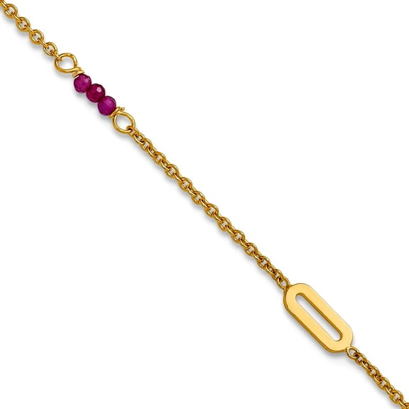 3.6mm 14k Solid Yellow Gold Polished Red Corundum Plus 1in Extension Anklet 9 Inch Anklet for Women