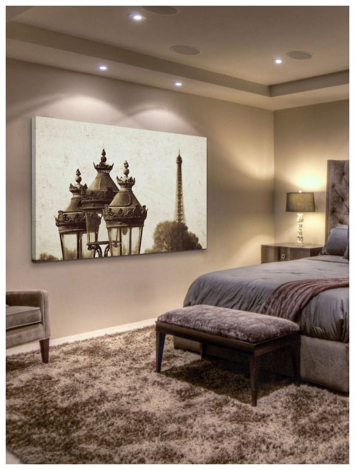 "Lamps and Eiffel Tower" Painting Print on Wrapped Canvas