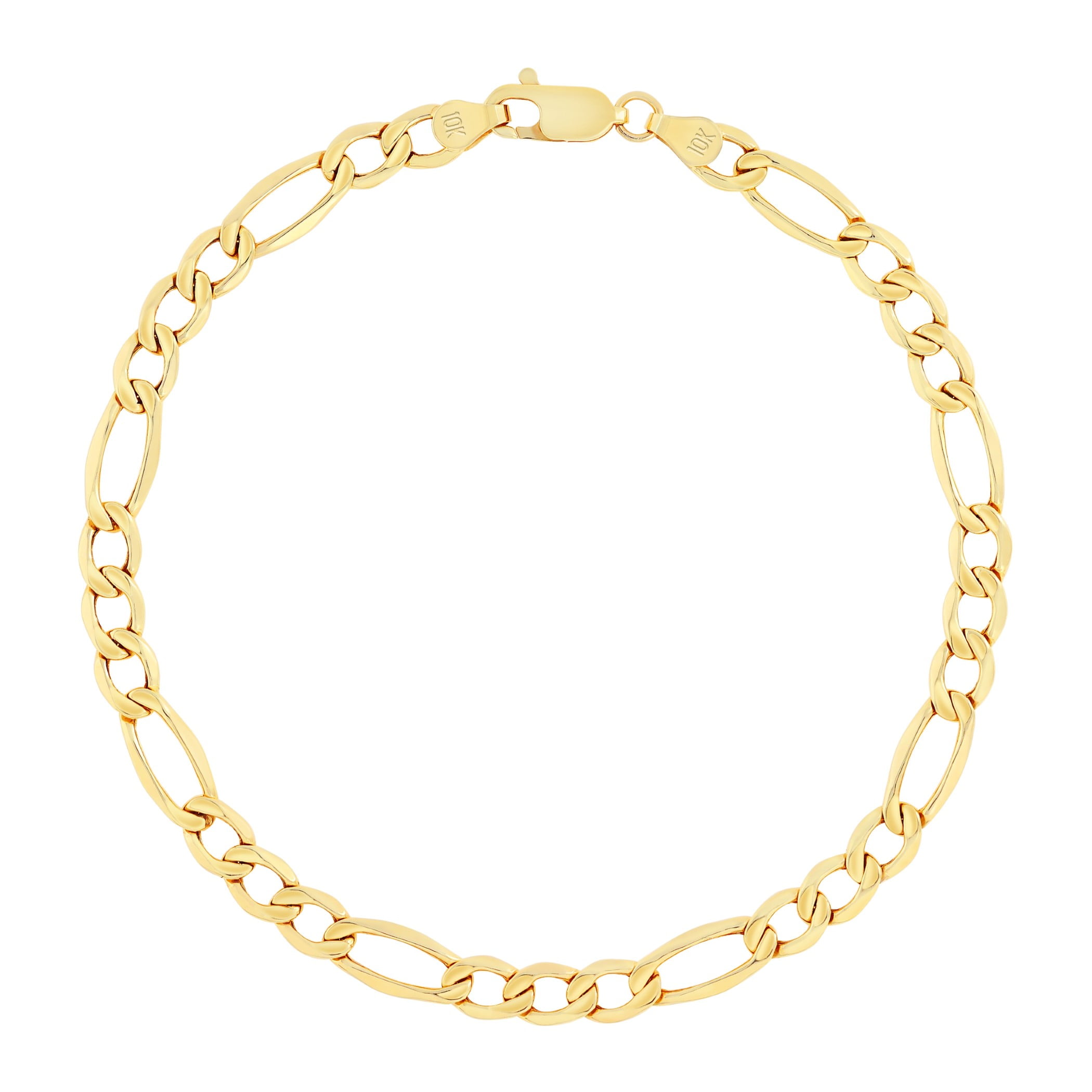 Nuragold 14K Real Yellow Gold Figaro Link Chain Bracelet 7"-9" (3.5mm-7.5mm) Italian Jewelry for Men & Women