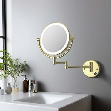 Kibi Circular LED Wall Mount Magnifying Make Up Mirror - Brushed Gold