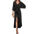 thumbnail image 2 of Women'S Satin Batwing Sleeve Cocktail Evening A Line Long Dress V Neck Ruched Loose Maxi Dress, 2 of 9