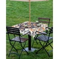 thumbnail image 4 of Fsddascl Orange Boho Outdoor Tablecloth - 54x54 Inch Square Dining Table Cover, Abstract Art Vintage Ethnic Tribe Waterproof Outdoor Table Cloth with Umbrella Hole & Zipper for Picnic/Patio/Party, 4 of 7