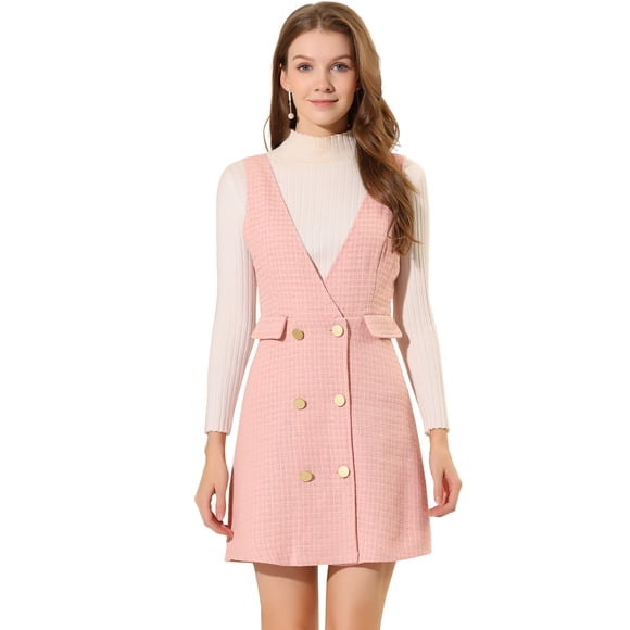 Unique Bargains Women's Plaid High Waist Office Overall Dress Suspender Skirts