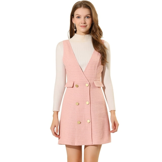 Unique Bargains Robe Salopette de Bureau Taille Haute à Carreaux pour Femmes