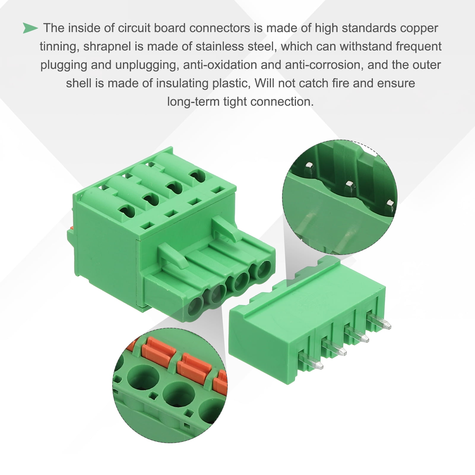 Uxcell 15 Set 4-Pin 5.08mm/0.2" Pitch PCB Mount Screw Terminal Straight Green
