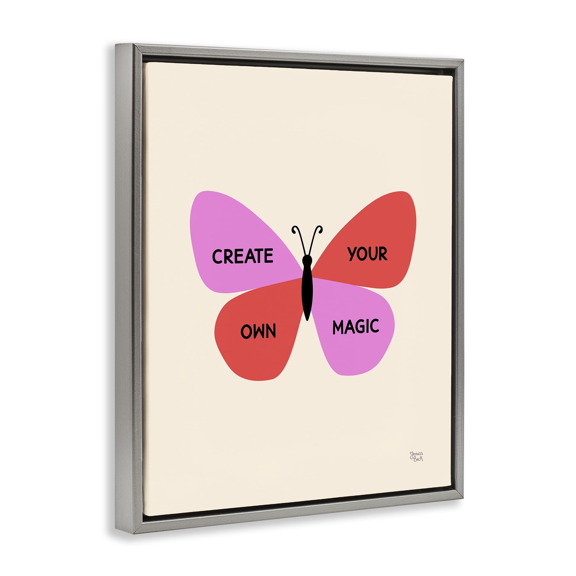 Stupell Industries Create Your Own Magic Animals Painting Gray Floater Framed Canvas Art Print Wall Art, 25 x 31