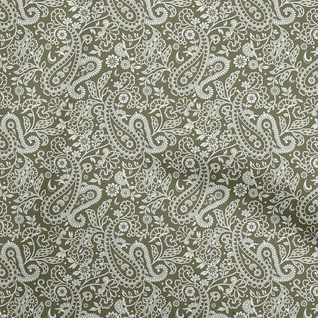 oneOone Cotton Poplin Olive Green Fabric Paisley Craft Projects Decor Fabric Printed By The Yard 56 Inch Wide-VG