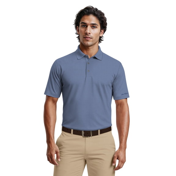 Ben Hogan Men's & Big Men's Performance Eco Mini Geo Jacquard Short Sleeve Polo Shirt, up to 5XL