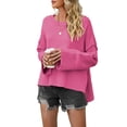 thumbnail image 2 of Women Crewneck Sweaters Bell-Style Sleeve Batwing Knit Tops Slouchy Soft Pullover Tops Rose Red M, 2 of 9