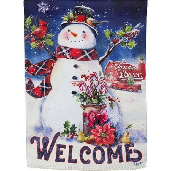 Evergreen Flag, Christmas Barn Snowman House Suede Flag, 44'' x 0.3'' inches