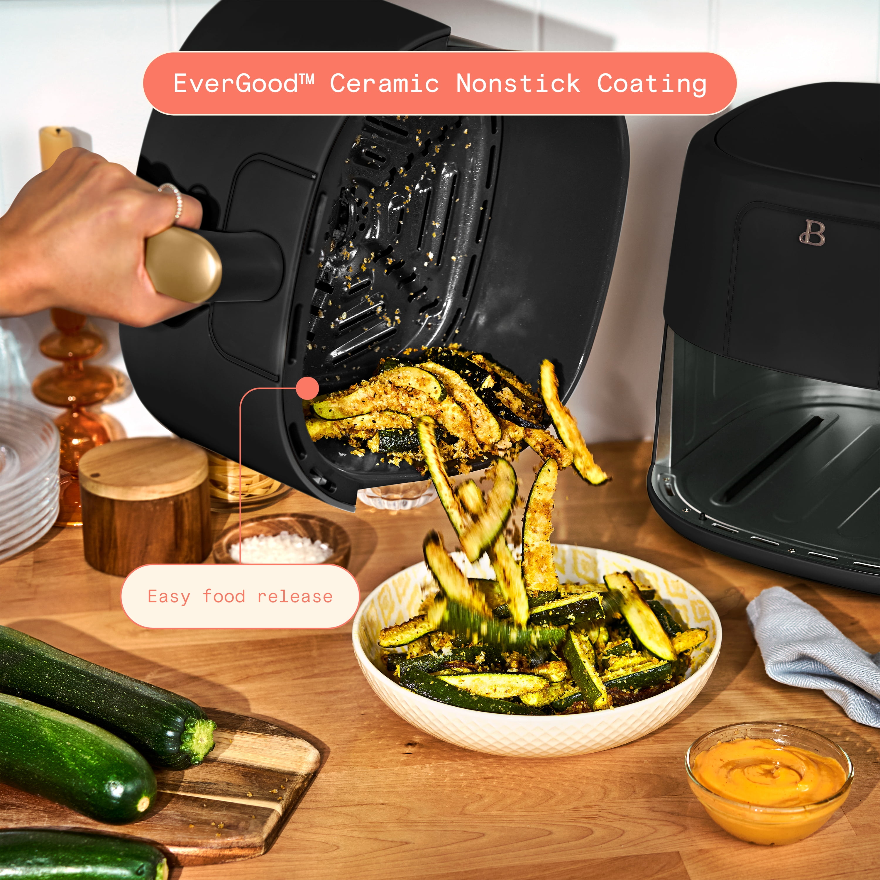 Beautiful 6 Qt Air Fryer with TurboCrisp Technology, EverGood Ceramic Nonstick Coating, Black Sesame by Drew Barrymore