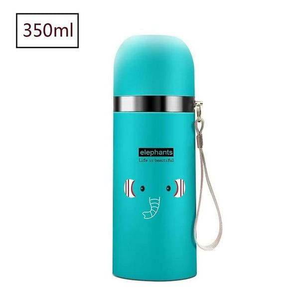 Thermos Flask Kids Vacuum Flask 350ml With Lanyard Blue, Elephant