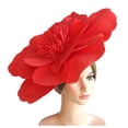 thumbnail image 5 of XASZHN Women Tea Party Headband Wedding Flower Cocktail Mesh Feathers Red_006 One Size, 5 of 5