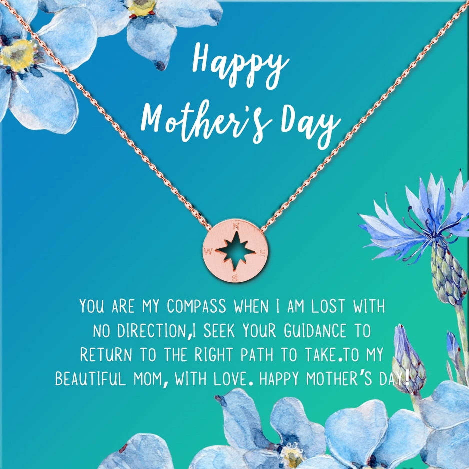 Mother's Day Necklace and Card, Gift for Mom, Gift for Her, Card Necklace Mother's Day Present, Heart Necklace for Mother's Day, Pendant Necklace for Mother [Rose Gold Compass, 18" Chain]