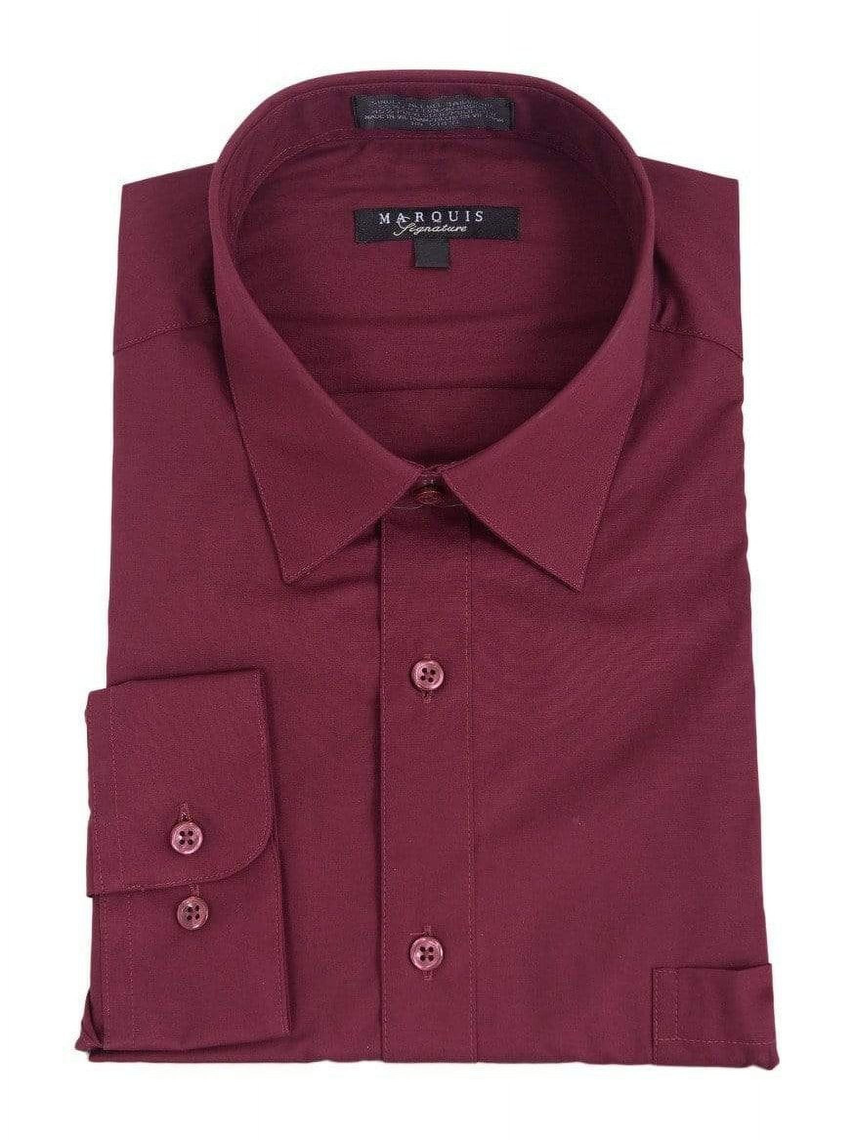 Marquis Classic Fit Solid Burgundy Wrinkle Resistant Cotton Blend Dress Shirt