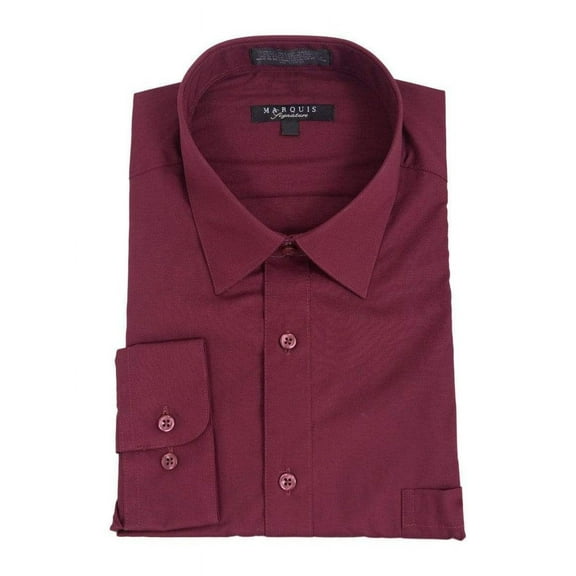 Marquis Classic Fit Solid Burgundy Wrinkle Resistant Cotton Blend Dress Shirt