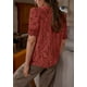thumbnail image 2 of Blusa PRETTYGARDEN de encaje para mujer, manga corta, marrón y rojo, 2 of 6