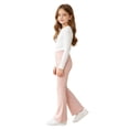 thumbnail image 4 of Girls High Waist Heart Embroidery Flared Yoga Pants, Elastic Stretch Solid Color Kids Bell Bottom Trousers for Spring Autumn Daily Casual Dance Sport Wear(Pink,7-8 Years), 4 of 4