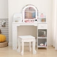 thumbnail image 4 of LED Lighted Kids Vanity Table & Chair Set – Adjustable Lighting, Bookshelf, Storage Drawer, Open Shelves – Wooden Princess Makeup Desk for Girls – White – Includes Accessories, 4 of 6