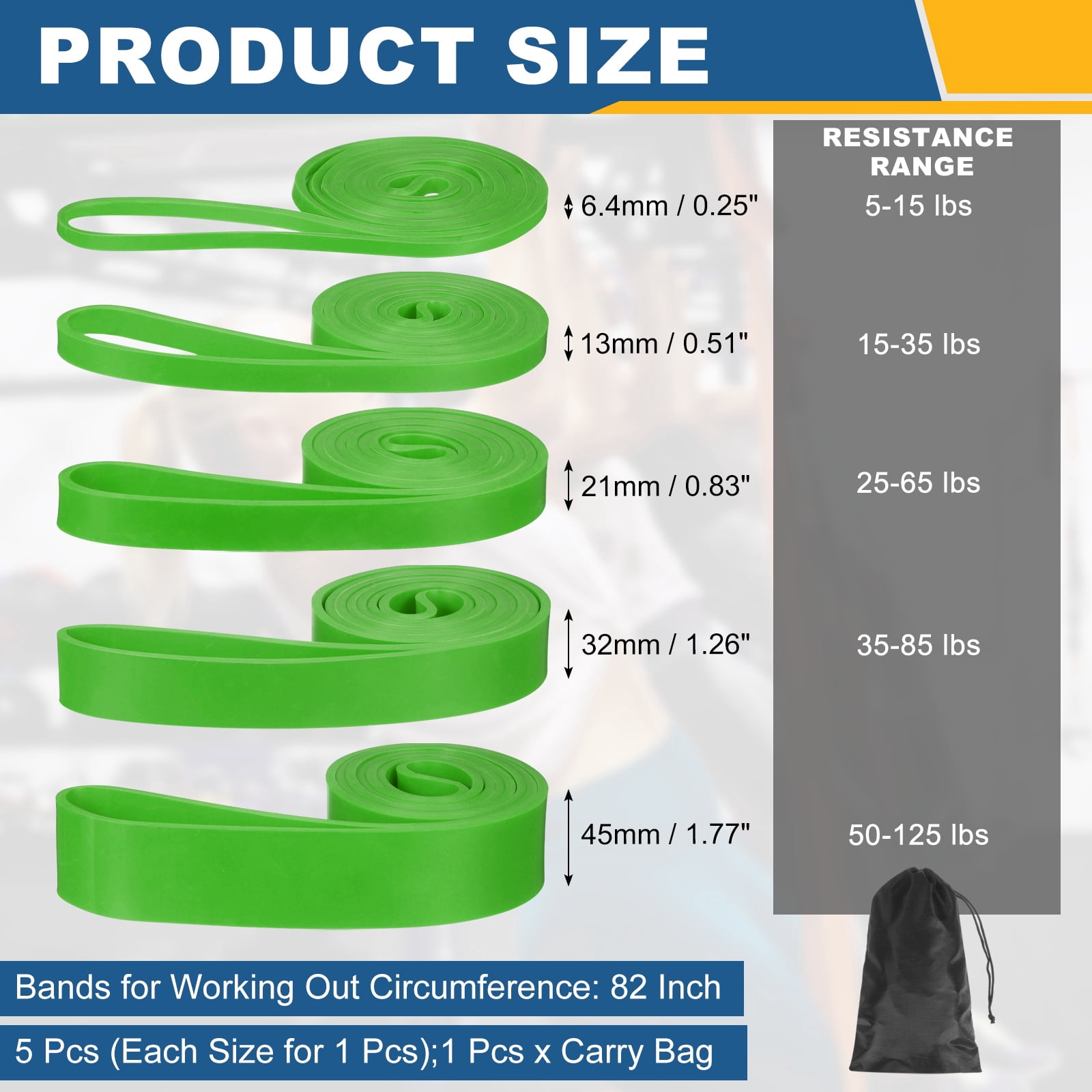Uxcell Resistance Bands for Working Out, 5 Levels Pull Up Assistance Bands with Carry Bag 5 Pcs & Green -Fitting for (Home/Gym)