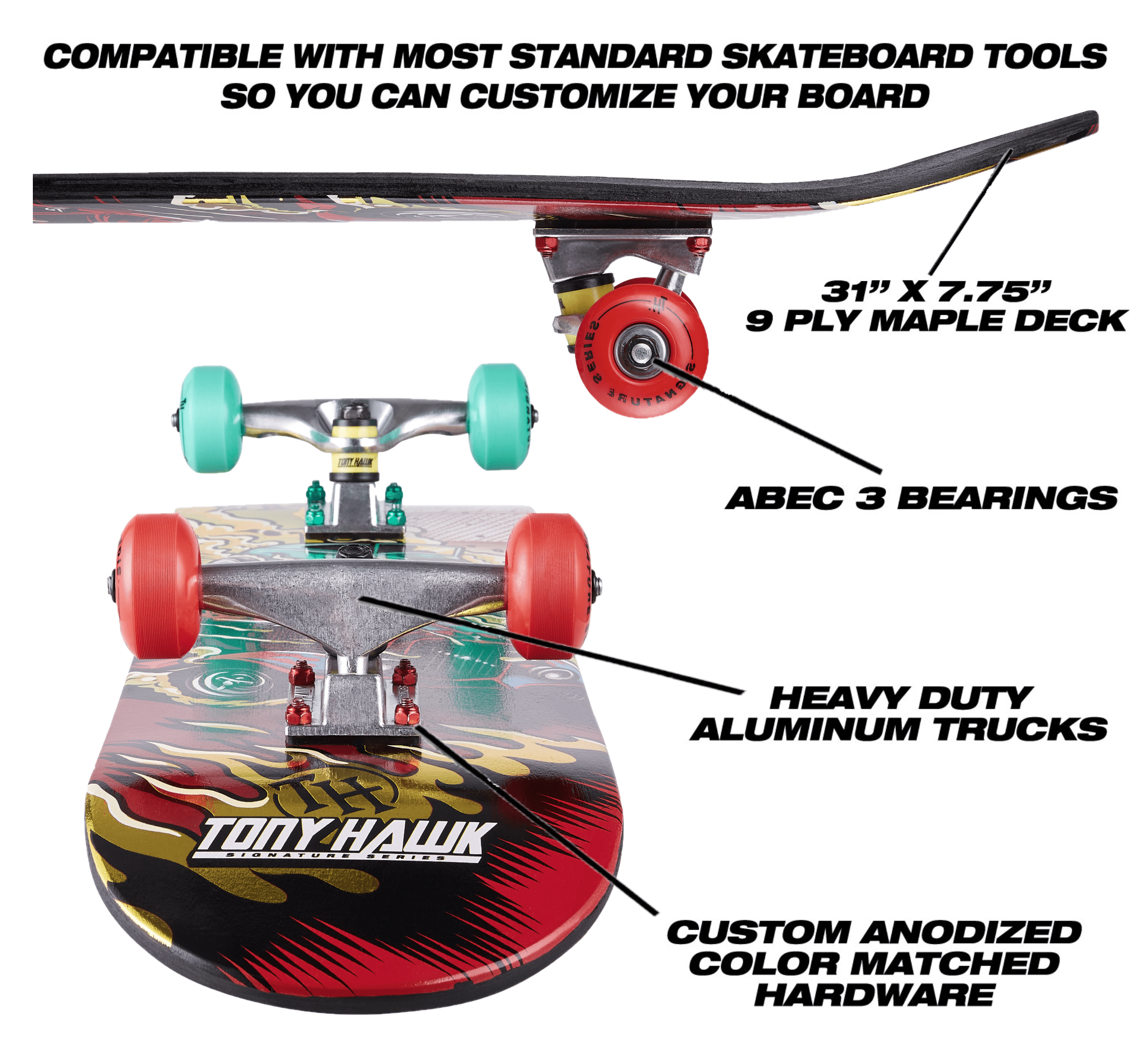 Tony 31" Popsicle Complete Skateboard with Pro Trucks, Racing Car, Kids Ages 5+ - Walmart.com