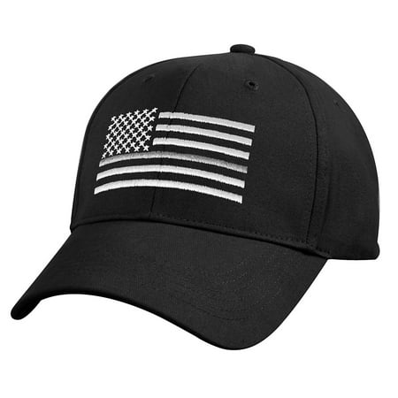 Pro Cotton Cap - Rothco Thin Silver Line Flag Low Pro Cap - Black