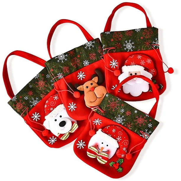 Bolsas de regalo navideñas con cordón, bolsas de dulces navideñas, mochila de saco de santa para fiestas navideñas, 4 unidades, bolsas de manzana para niños, colegas, F Feliz Sencillez