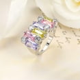 thumbnail image 3 of EOEMY Purple Pink Yellow Princess Cut Cz Band Womens 925 Silver Wedding Ring Size 6-10, 3 of 5