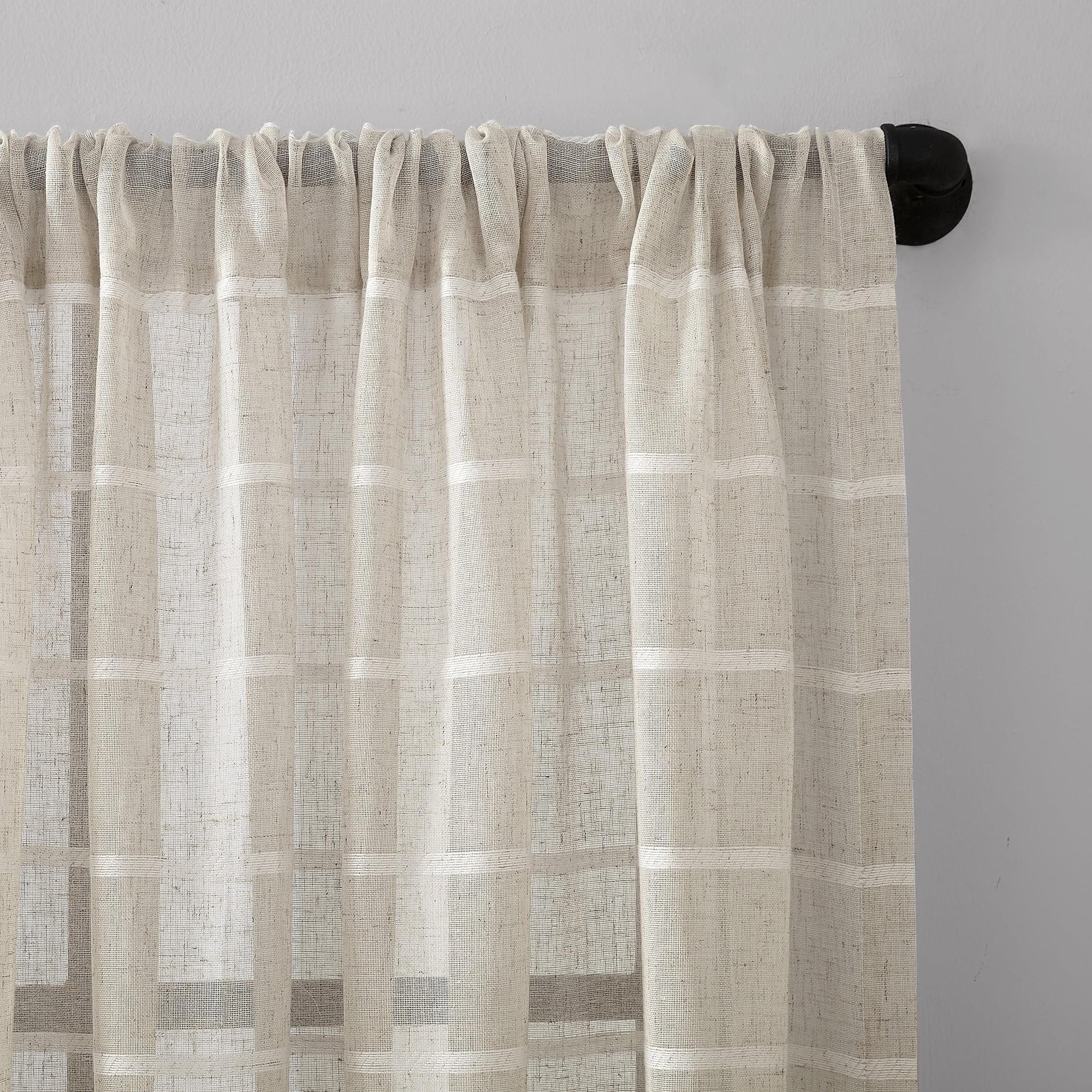 Clean Window Twill Stripe Anti-Dust Linen Blend Sheer Curtain Panel, 52"x63", 52"x63", White/Linen