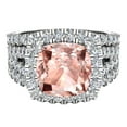 thumbnail image 4 of Cushion Cut Pink Morganite Halo Engagement Ring Split Shank with Enhancer Bands 14K White Gold 3.90 CT TW, 4 of 5