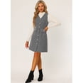 thumbnail image 2 of Vestido sin mangas a cuadros de tweed vintage con bolsillos delanteros y botones con cuello en V para mujer Negro M, 2 of 6