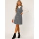 thumbnail image 2 of Vestido sin mangas a cuadros de tweed vintage con bolsillos delanteros y botones con cuello en V para mujer Negro S, 2 of 6