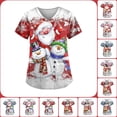 thumbnail image 1 of Uniforme de trabajo de enfermera con estampado navideño y cuello en V para mujer, camiseta de moda para mujer, camisetas divertidas de manga corta, ropa de trabajo, camiseta con bolsillo, 1 of 5