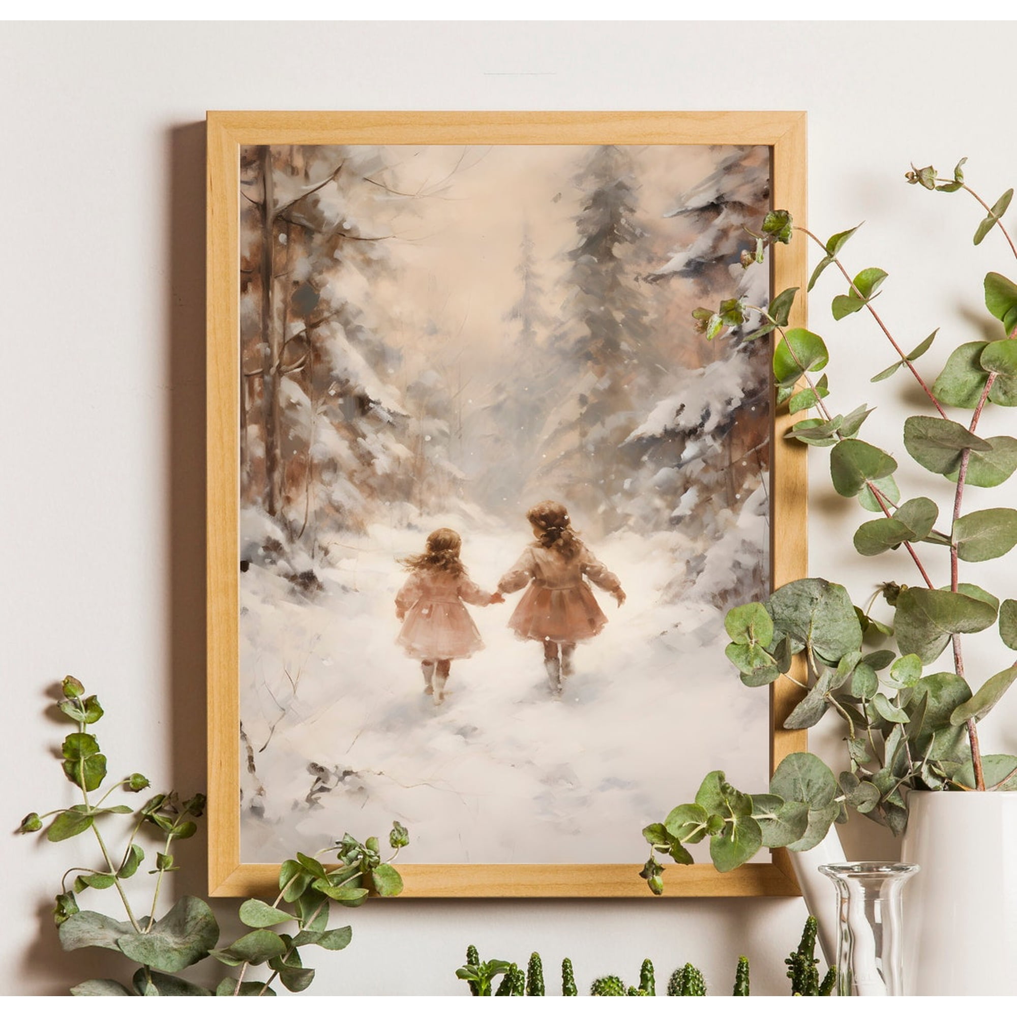 Winter Girls Wall Art Print Snow Forest Decor Nursery Artwork Unframed Paper Print