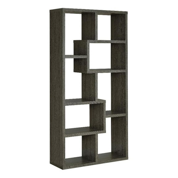 Kingfisher Lane 10-Shelf Transitional Wood Geometric Bookcase in Gray