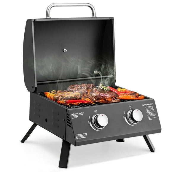 Topbuy Countertop Gas Grill Portable Gas Grill w/ Folding Legs Dual Temperature Control Built-in Thermometer Double Burners