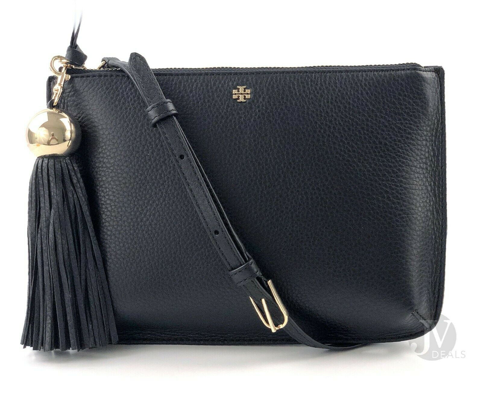 Tory Burch (50671) Pebbled Leather Tassel Crossbody Hand Bag [Black] - 0 - 0