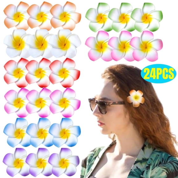 Plumeria Flower Hair Clips for Women - Durable Foam Hawaiian Tropical Accessories with Secure Alloy Clip, 2.5 Inch, Perfect for Luau Parties & Gifts