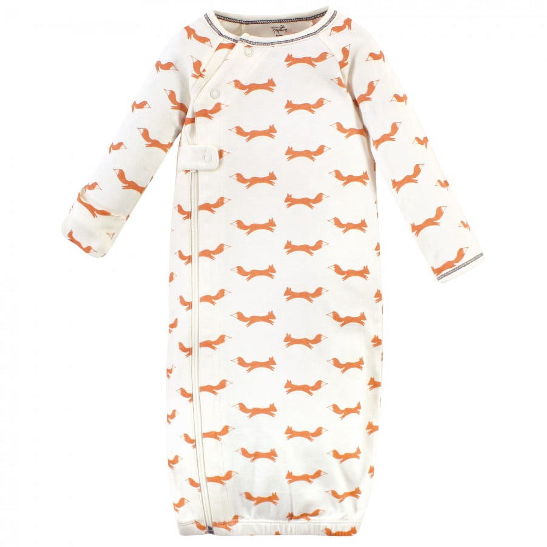 Touched by Nature Baby Boy Organic Cotton Zipper Long-Sleeve Gowns 3pk, Orange Fox, Preemie