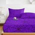 thumbnail image 6 of Full Size Fitted Sheet Set - Purple Halloween 3 Piece Bedding Sets 16" Deep Pocket Fitted Sheet with 2 Pillowcases, Black Spiders Net Classic Gingham Brushed Microfiber Hotel Luxury Bed Sheets, 6 of 9