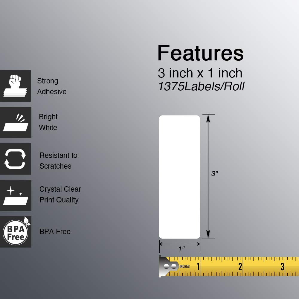 3" x 1" (76 mm x 25 mm) UPC Barcode & Address Labels Compatible with Zebra & Rollo Label Printer,Premium Adhesive & Perforated [10 Rolls, 13750 Labels]