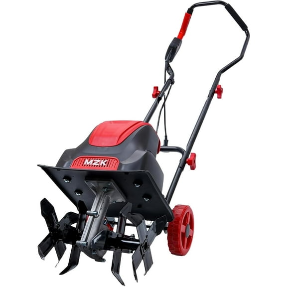 MZK 12-Inch Corded Electric Tiller/Cultivator for Gardening, 8-inch tillling Depth with Adjustable Wheels, 10- Amp Electric Garden Rototiller for Garden Soil Digging