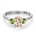 thumbnail image 3 of Gem Stone King 925 Sterling Silver Peach Morganite and Green Peridot Engagement Ring for Women | 1.06 Cttw | Oval 7X5MM | Gemstone October Birthstone | Size 7, 3 of 6