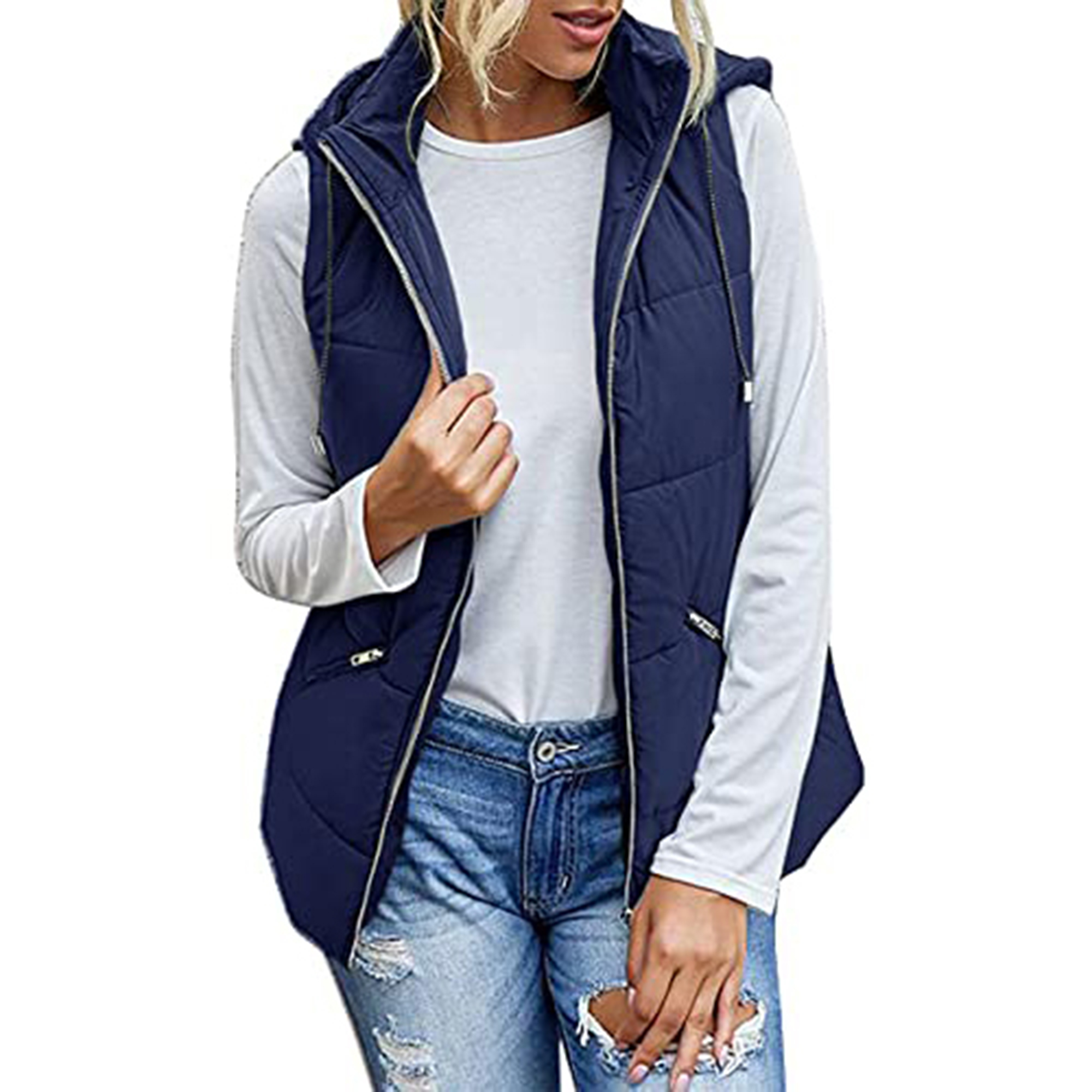 Gemijacka Women's Lightweight Zip Up Hooded Vest Sleeveless Quilted