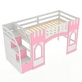 thumbnail image 6 of URTR Twin Size Low Loft Bed with Storage Staircase, Safety Guardrails and Window, Twin Wooden Loft Bedframe with Under-Bed Play Space for Bedroom, Pink, 6 of 7