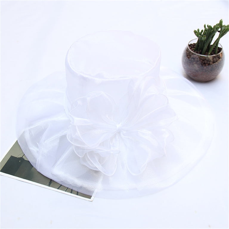 amazon ladies dress hats Charmgo Bucket Hat Clearance, Spring Summer Mesh Sunshade Hat Flower Temperament Wedding Hat Sun Dome Large Brim Hat Fashion Hat for Woman Beach quincy mae boys