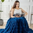thumbnail image 6 of 1000GSM Faux Rabbit Fur Throw Blanket, Super Heavy Warm Cozy Blankets for Couch Bed Sofa, Bubble Plush Fuzzy Elegant Soft Reversible Mink Blanket for Living Room Bedroom, Navy Blue, 6 of 14