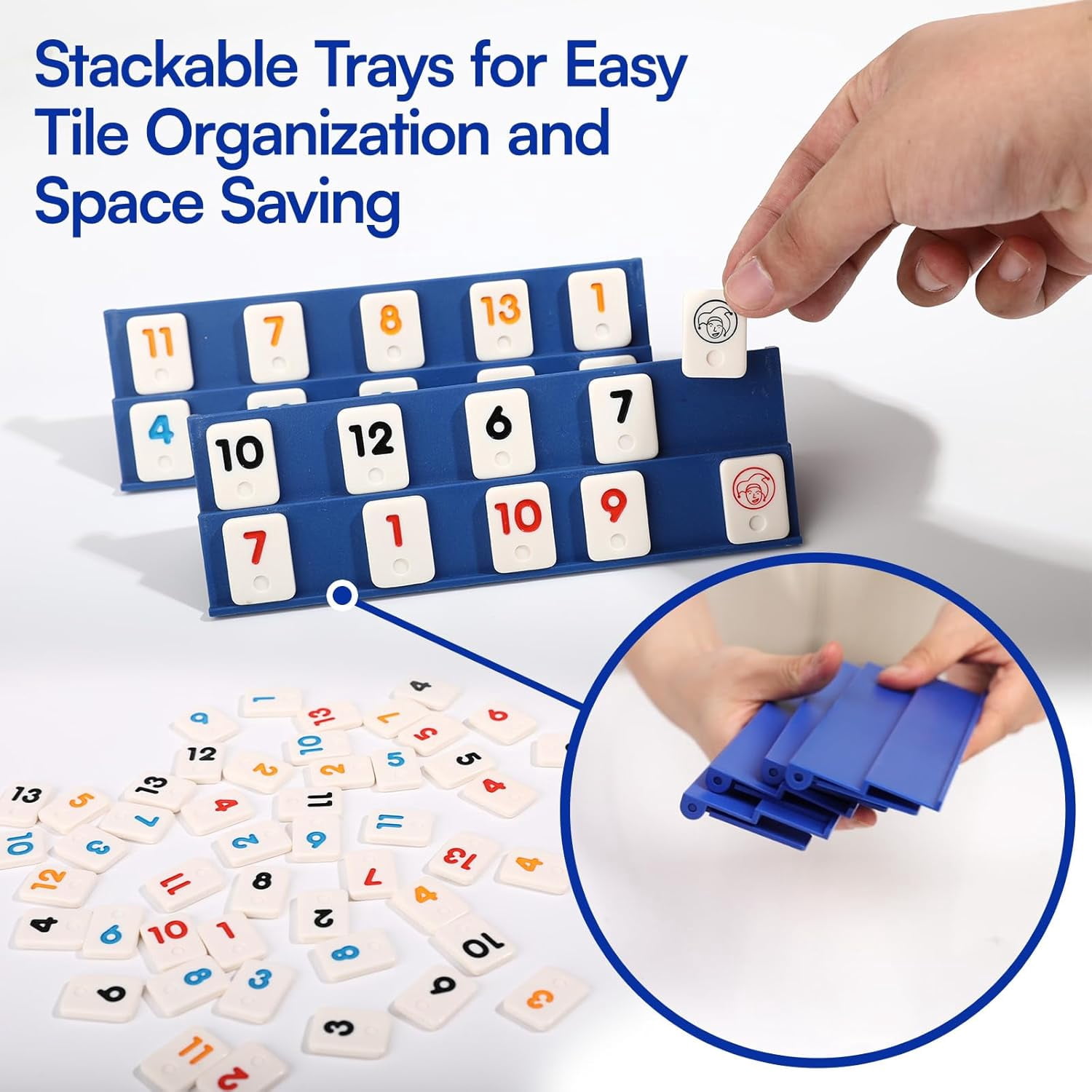 WAAYEE Mini Travel Rummy Cube Game - 4 Players with Portable Case, 106 Rummy Tiles & 4 Holders, Small Classic Family Strategy Board Game for Adults Family